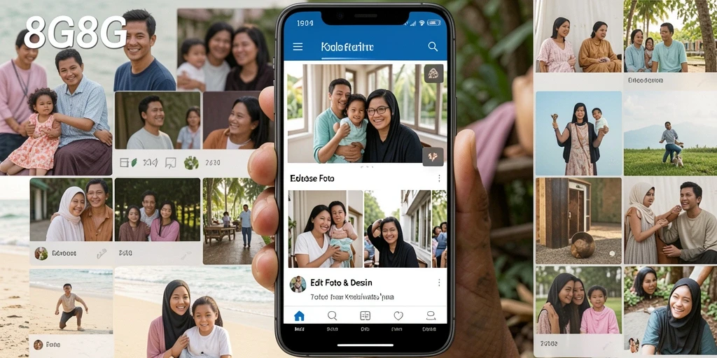Antarmuka aplikasi 8G8G untuk kolase foto yang intuitif.