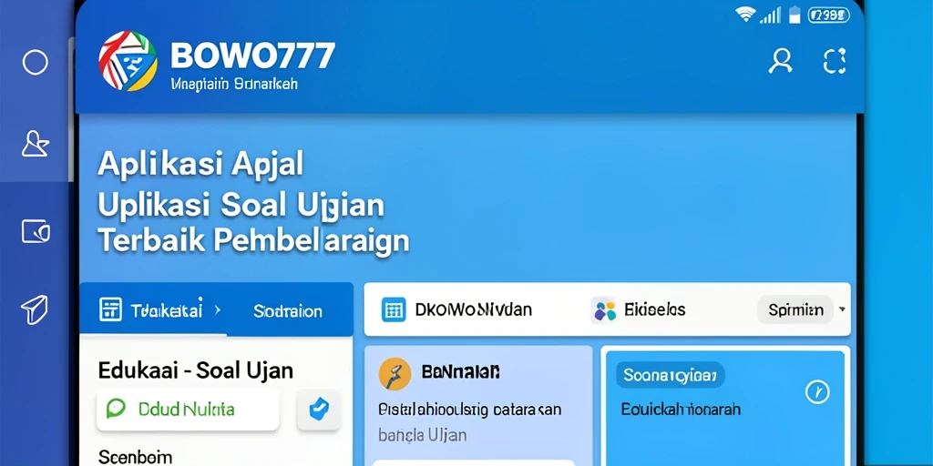 Antarmuka aplikasi BOWO77 dengan fitur soal ujian yang interaktif.
