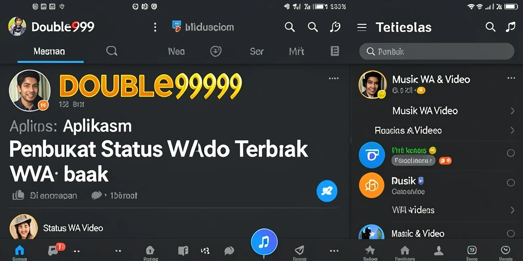 Screenshot antarmuka aplikasi DOUBLE999 dengan fitur Status WA Video