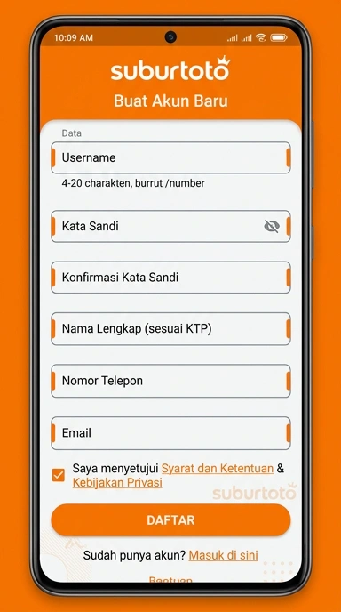 Tampilan halaman daftar suburtoto
